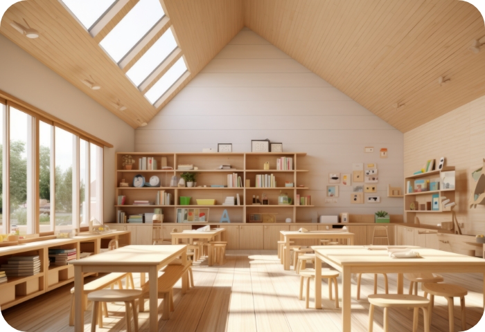 木のぬくもりを感じる園内のイメージ